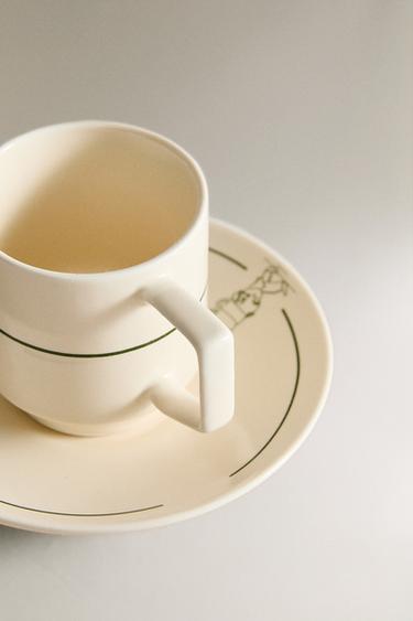 TASSE À CAFÉ ET ASSIETTE EN GRÈS CAFÉTÉRIA - Blanc / Vert de Zara - Image 2