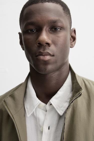 100% LINEN BOMBER JACKET - Light khaki by Zara - Image 4