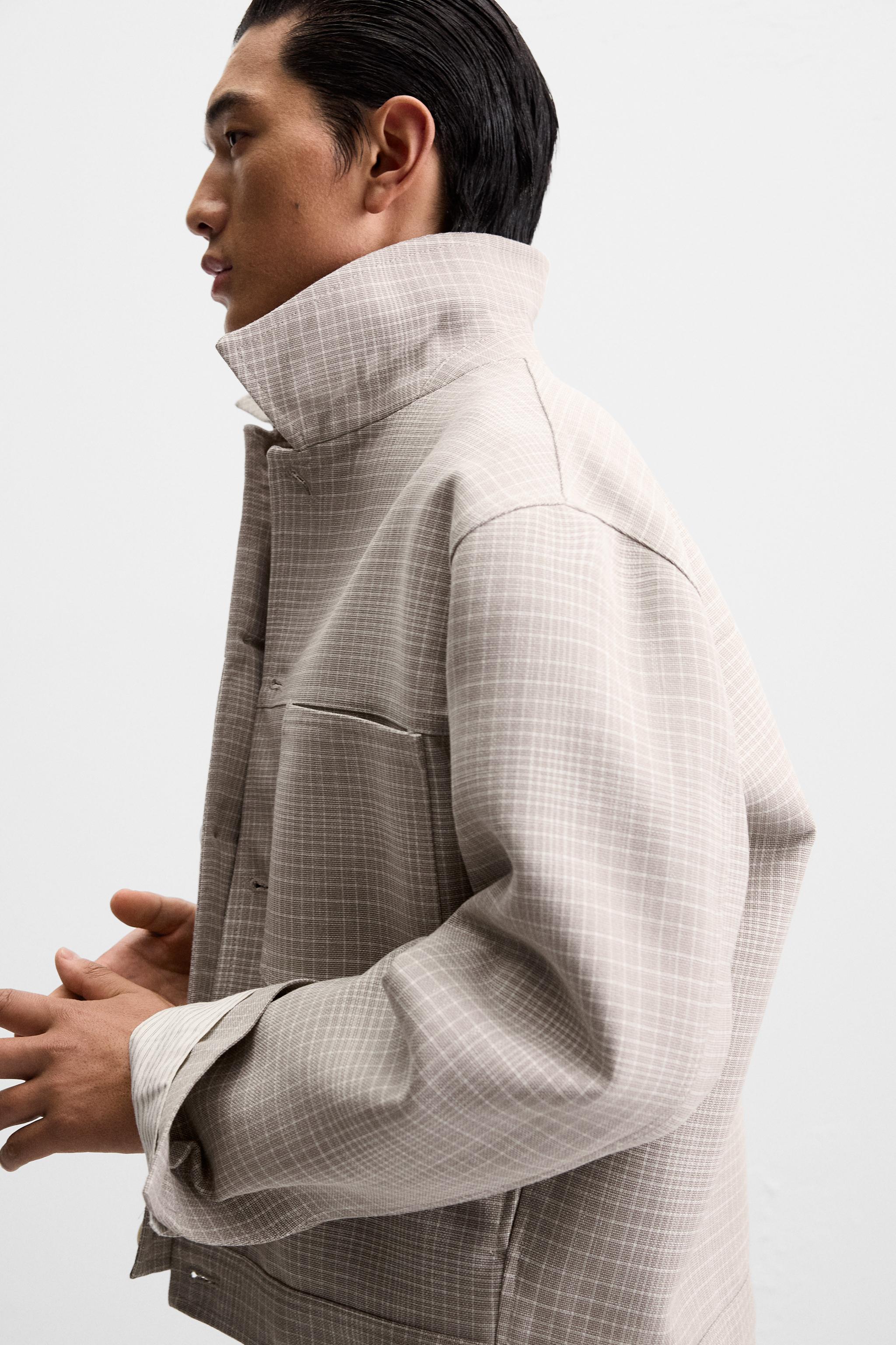 zara アウター CROPPED FIT CHECKERED JACKET - Beige | ZARA United States