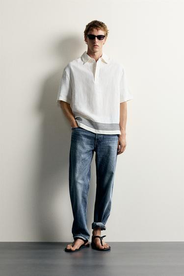 ÁO SƠ MI POLO 100% LINEN PHỐI KẺ - Kem từ Zara