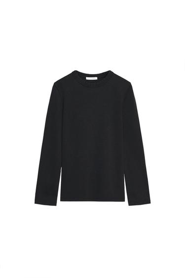 Zara INTERLOCK LONG SLEEVE T-SHIRT - Charcoal