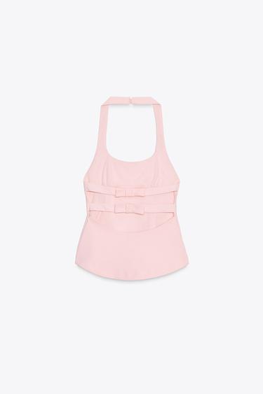 TOP HALTER LACETS - Rose clair de Zara - Image 4
