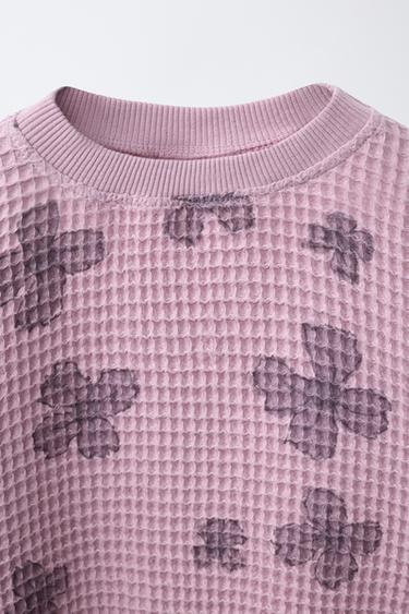 WAFFLE-KNIT FLORAL SWEATSHIRT - Pink by Zara - Image 2