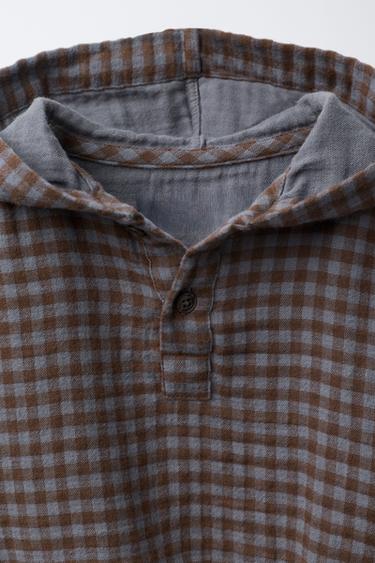 HOODED CHECK OVERSHIRT - Brown by Zara - Image 2