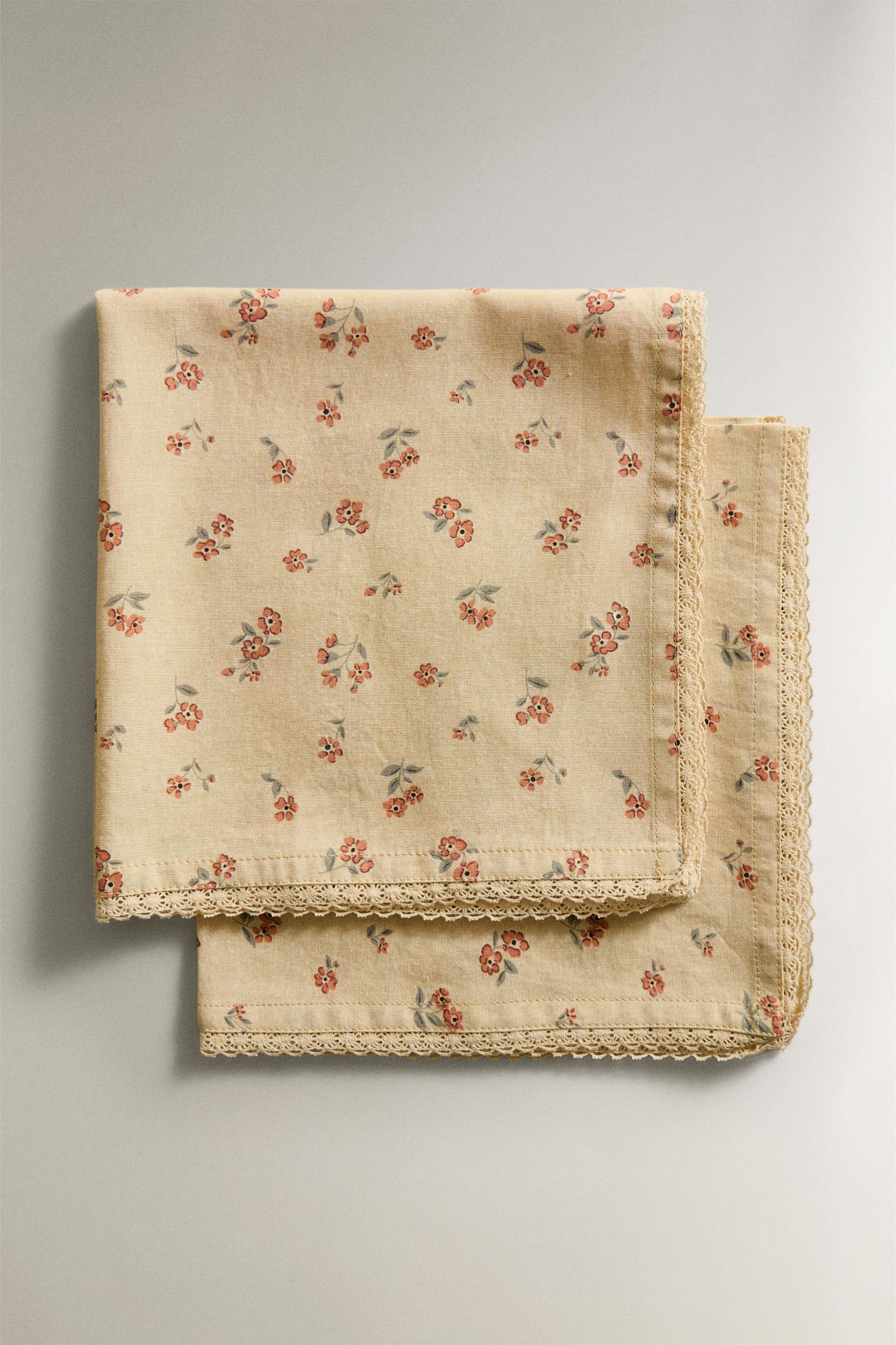 WILDFLOWER NAPKINS WITH LACE TRIM (PACK OF 2) - Yellow | ZARA