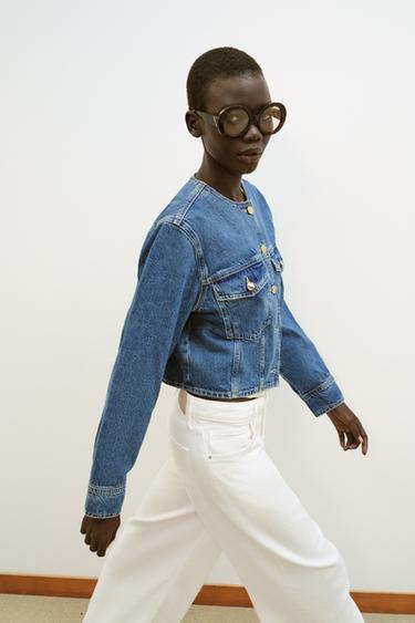 Zara Z1975 SHORT ROUND NECK JACKET - Mid-blue