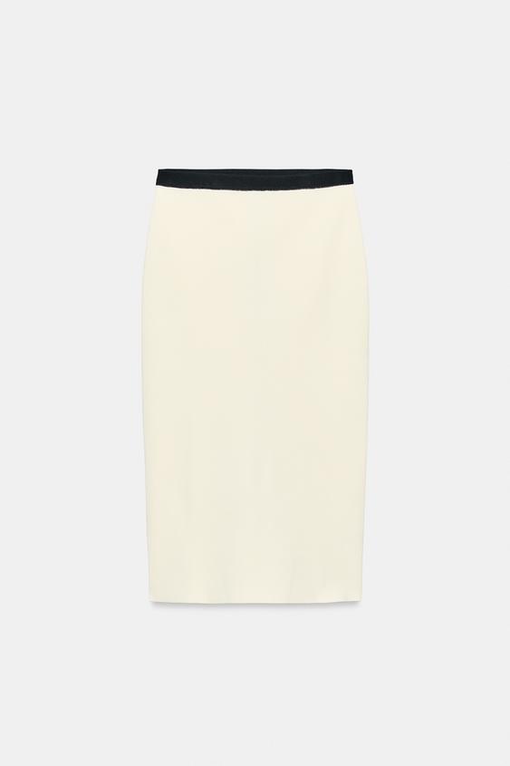 CONTRAST PIPING KNIT MIDI SKIRT - Ecru / Black by Zara - Image 0