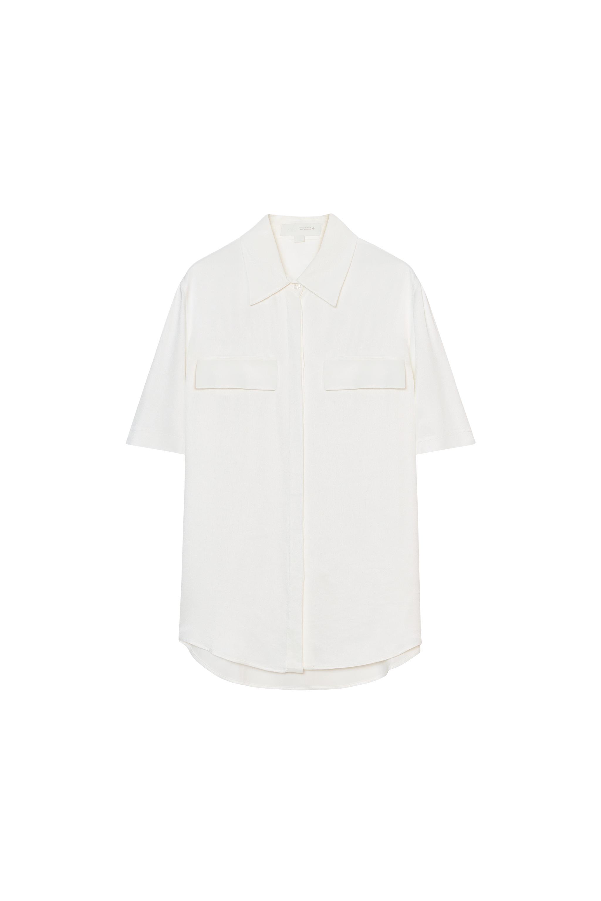 CAMISA ACETINADA COM BOLSOS ZW COLLECTION - Branco-marfim | ZARA