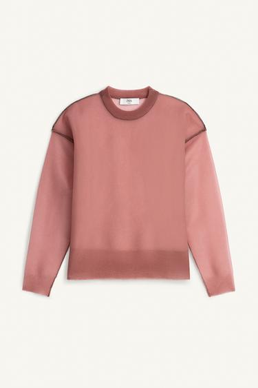 LIMITED EDITION SEMI-SHEER KNIT JUMPER WITH CONTRAST TRIM - Mid-pink by Zara - Image 3
