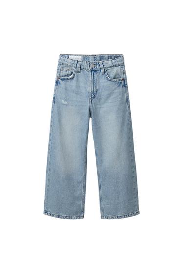 جينز بقصة ساق واسعة بتطريز نصي - أزرق فاتح الخاص بـ Zara