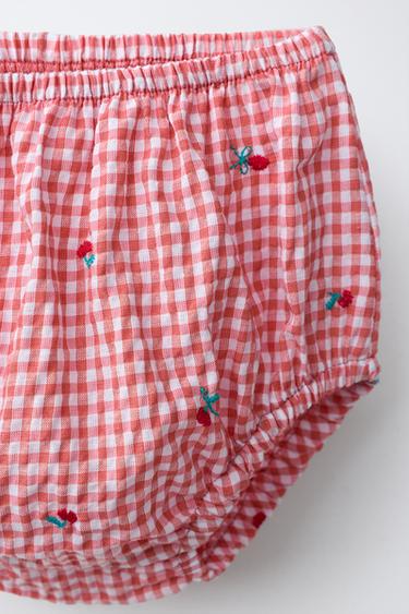 GINGHAM DRESS AND KNICKERS WITH EMBROIDERED FLOWERS - White / Red by Zara - Image 3