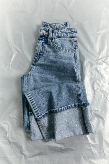 Zara SPARKLY WIDE LEG JEANS - Blue