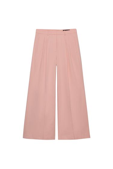 WIDE-LEG PLEATED TROUSERS ZW COLLECTION - Pastel pink by Zara