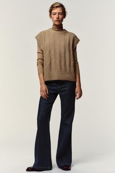 Zara CABLE KNIT VEST TOP - Light camel - Image 0