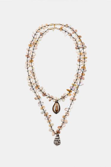 PACK OF 2 SHELL PIECE NECKLACES - camel by Zara
