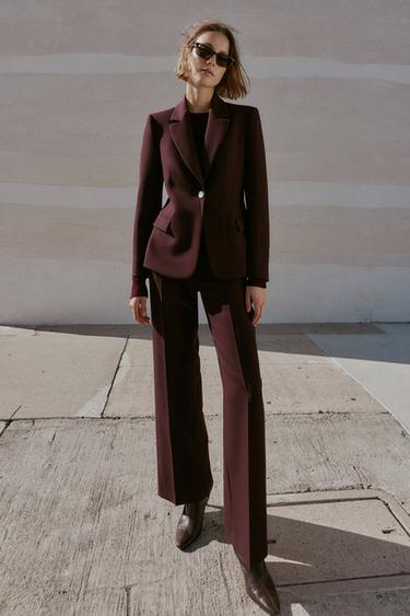 FITTED BLAZER WITH SHOULDER PADS - Burgundy by Zara - Image 0