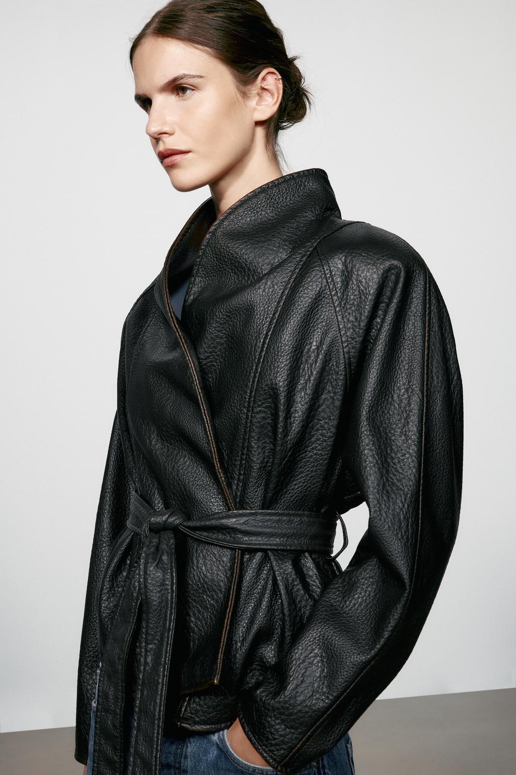 ZW COLLECTION LEATHER EFFECT BELTED JACKET