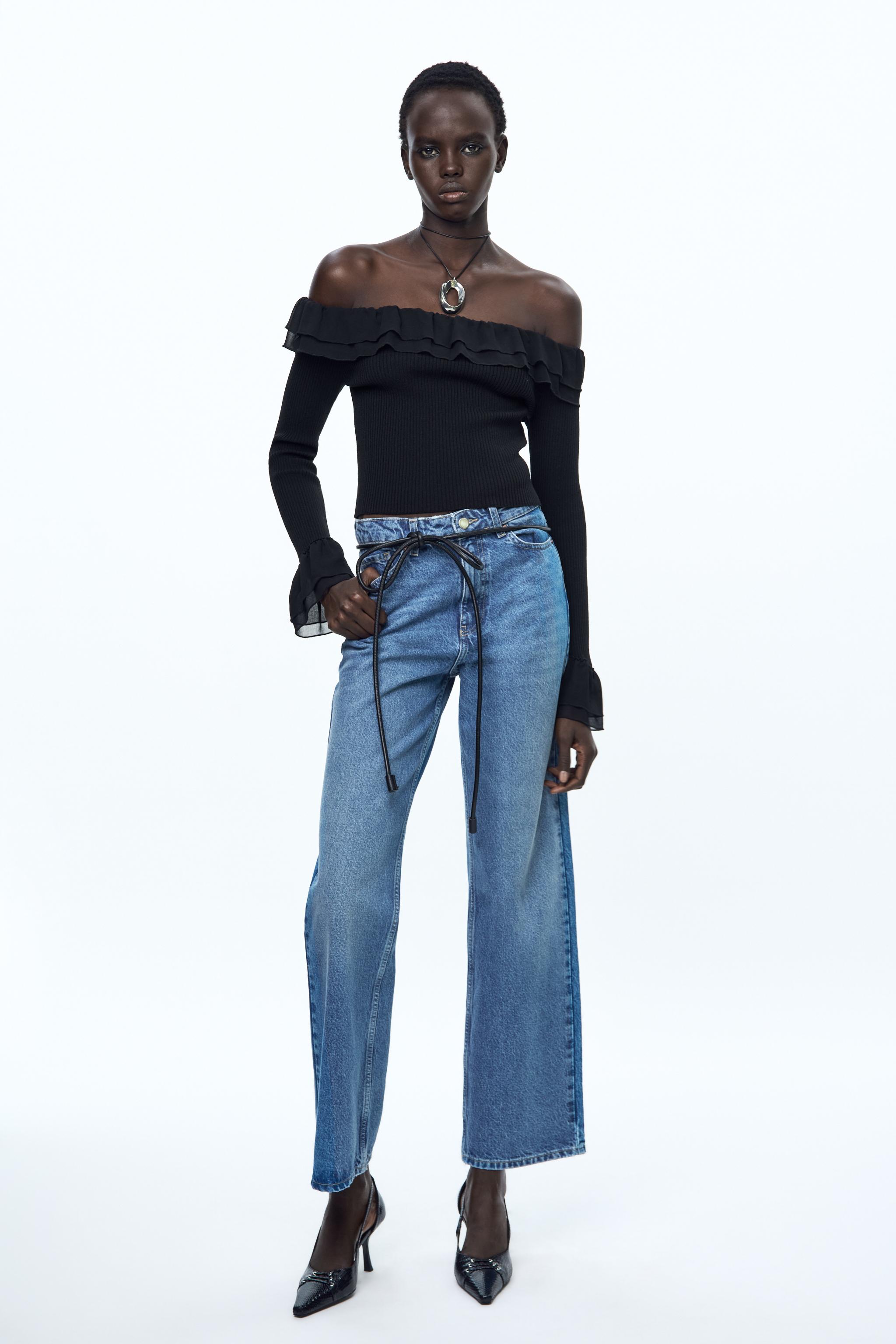 Zara denim cheap ruffle top