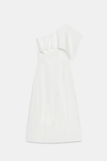 ROBE ASYMÉTRIQUE À VOLANTS EN LIN ZW COLLECTION - Blanc cassé de Zara - Image 5