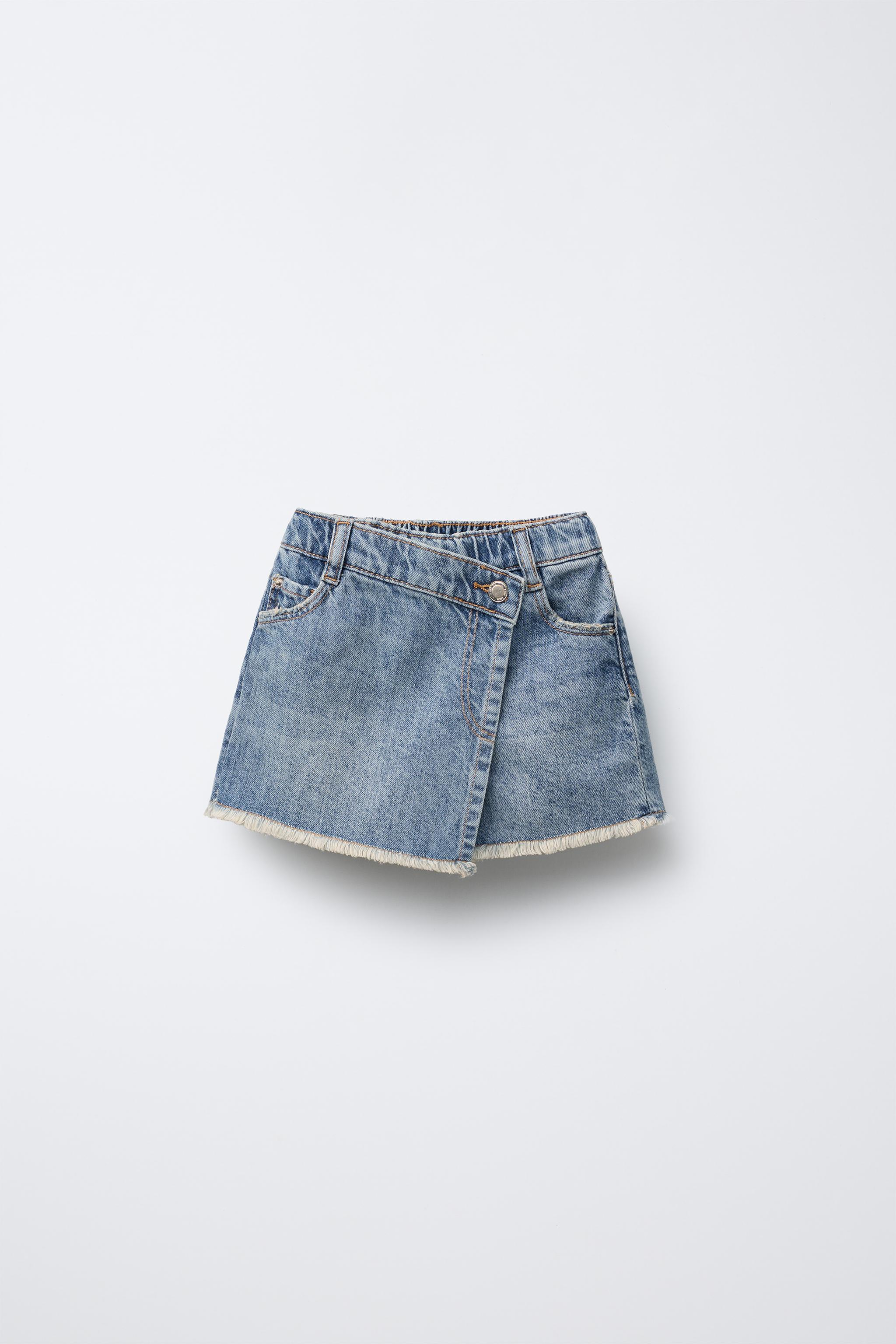 【PORTERNA】Blue denim short skirt Women's Low-Rise Medium Wash Denim Mini Skort | Women's