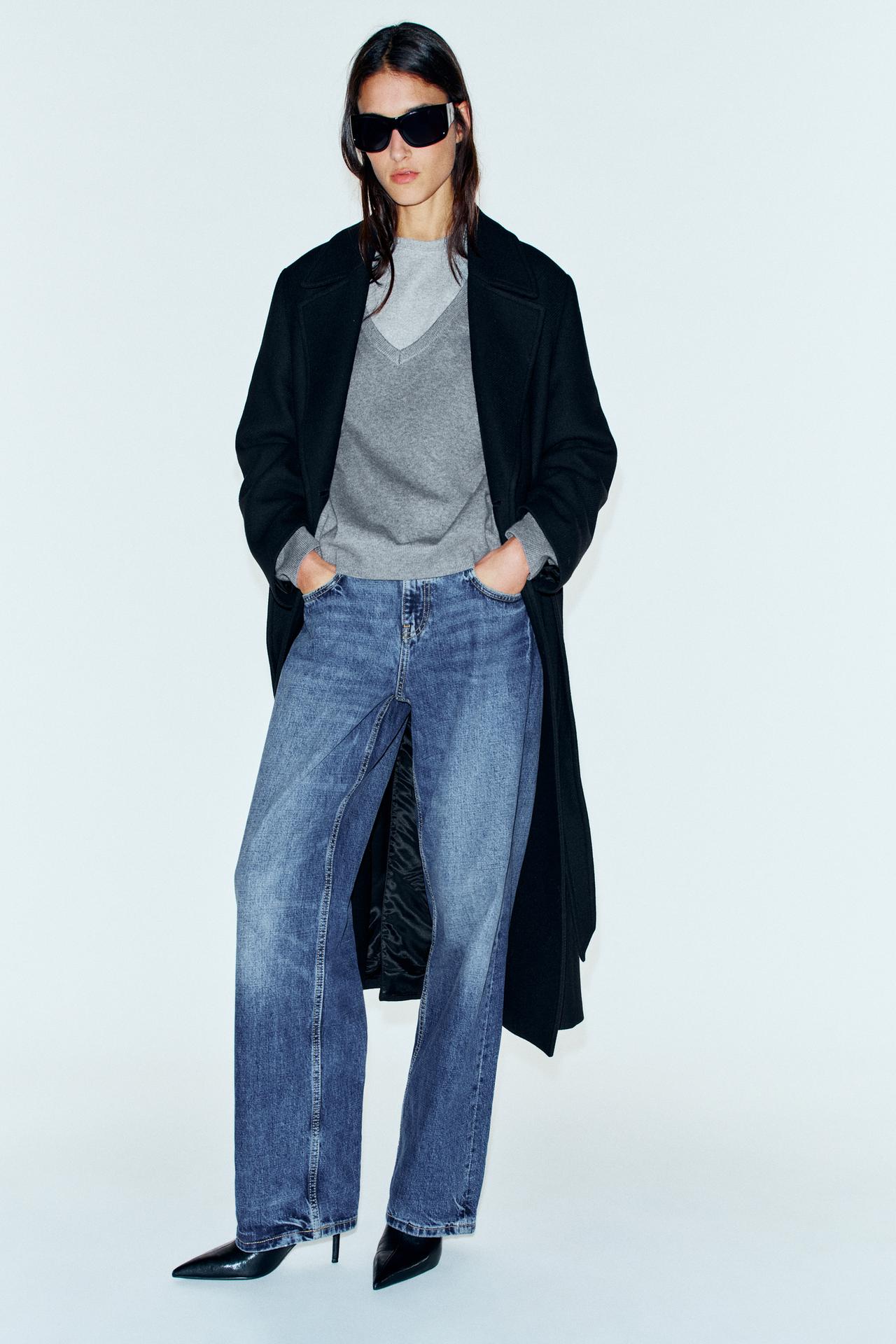 LONG WOOL BLEND COAT WITH BELT — Black