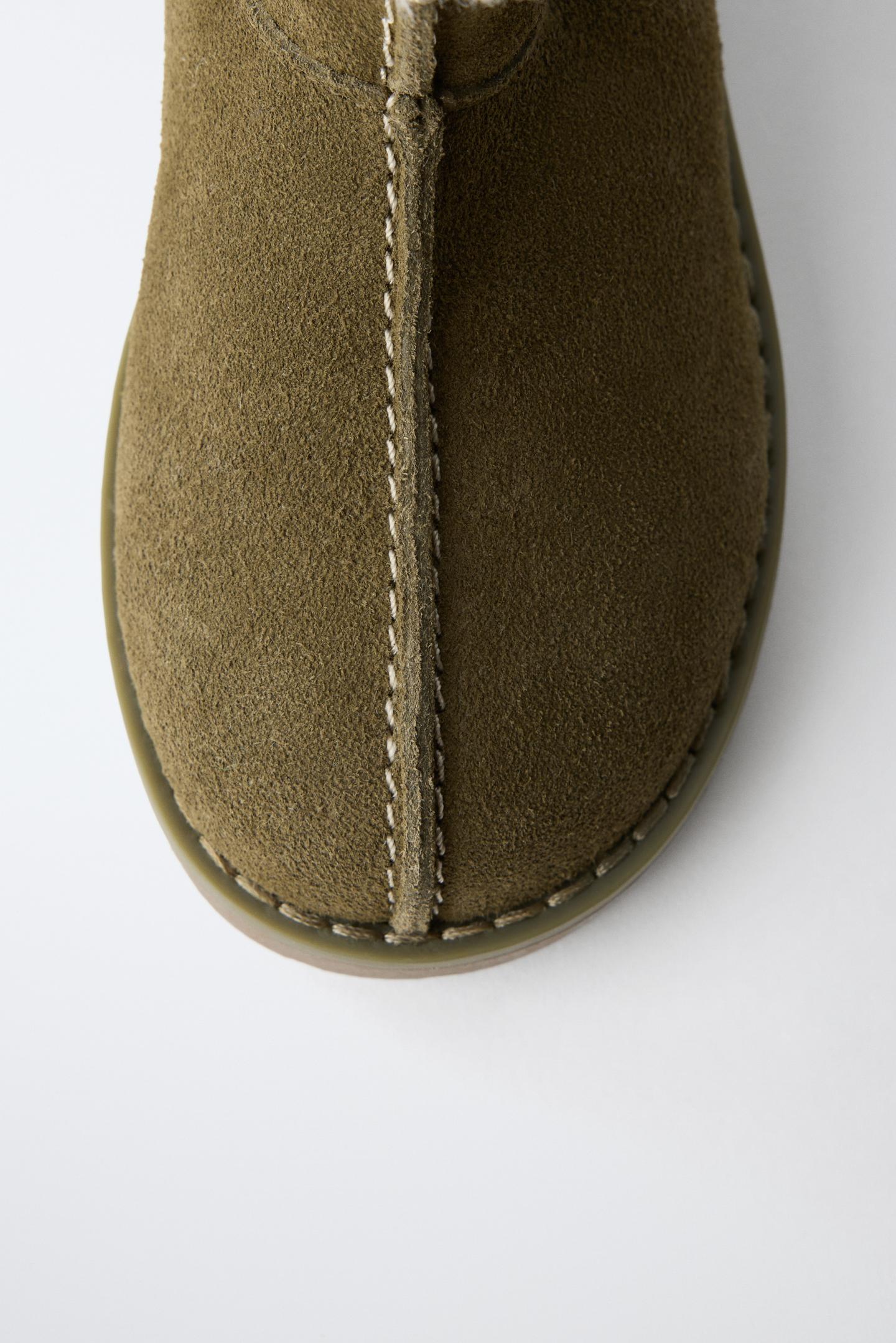 Детские ботинки Zara Lined Leather Ankle, цвет: Хаки зелёный — фото 6
