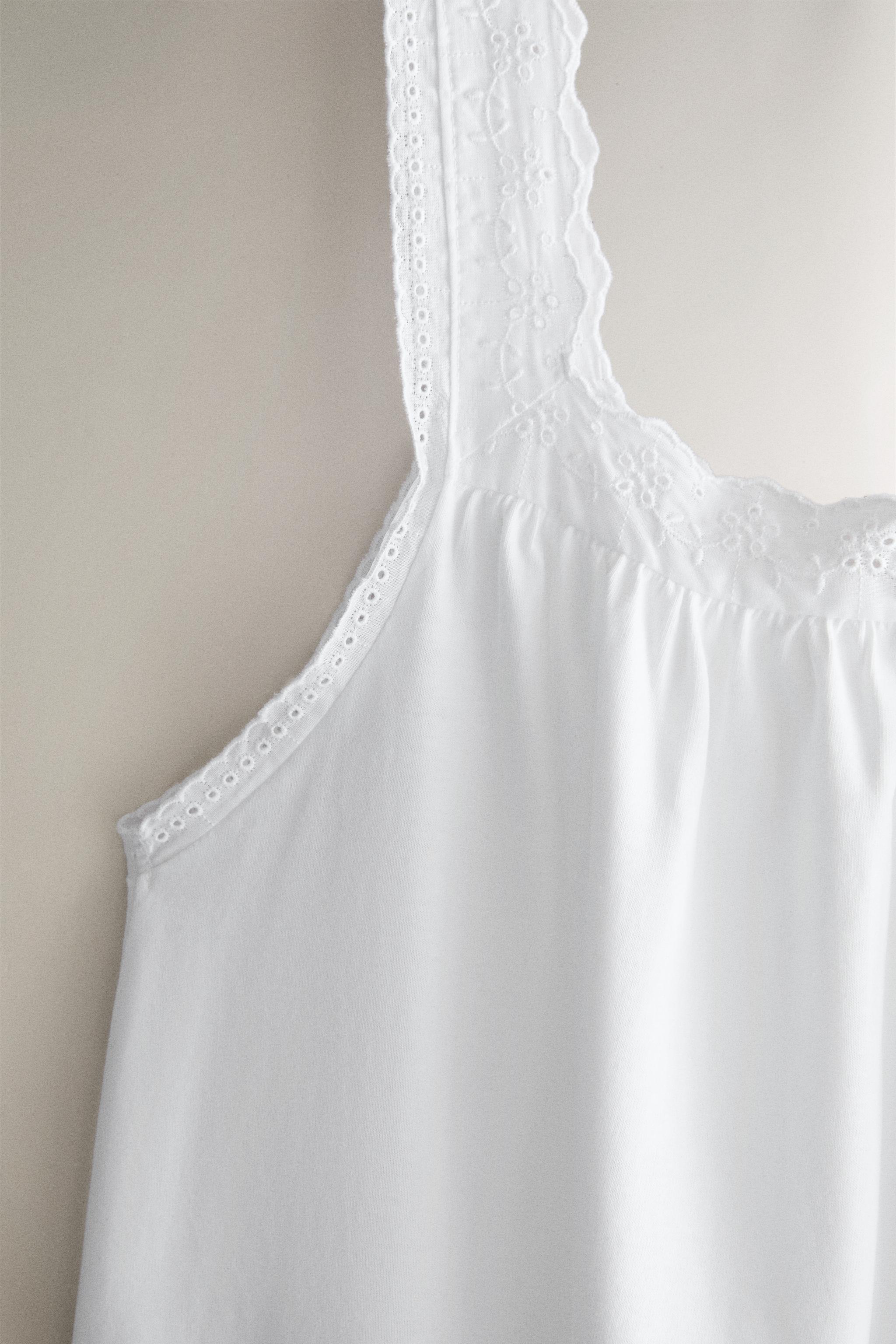 COTTON NIGHTDRESS WITH LACE TRIM — White
