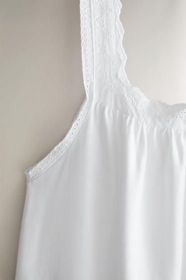 COTTON LACE-TRIM NIGHTGOWN — White 2