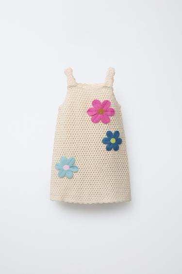 FLORAL CROCHET KNIT DRESS - Ecru by Zara