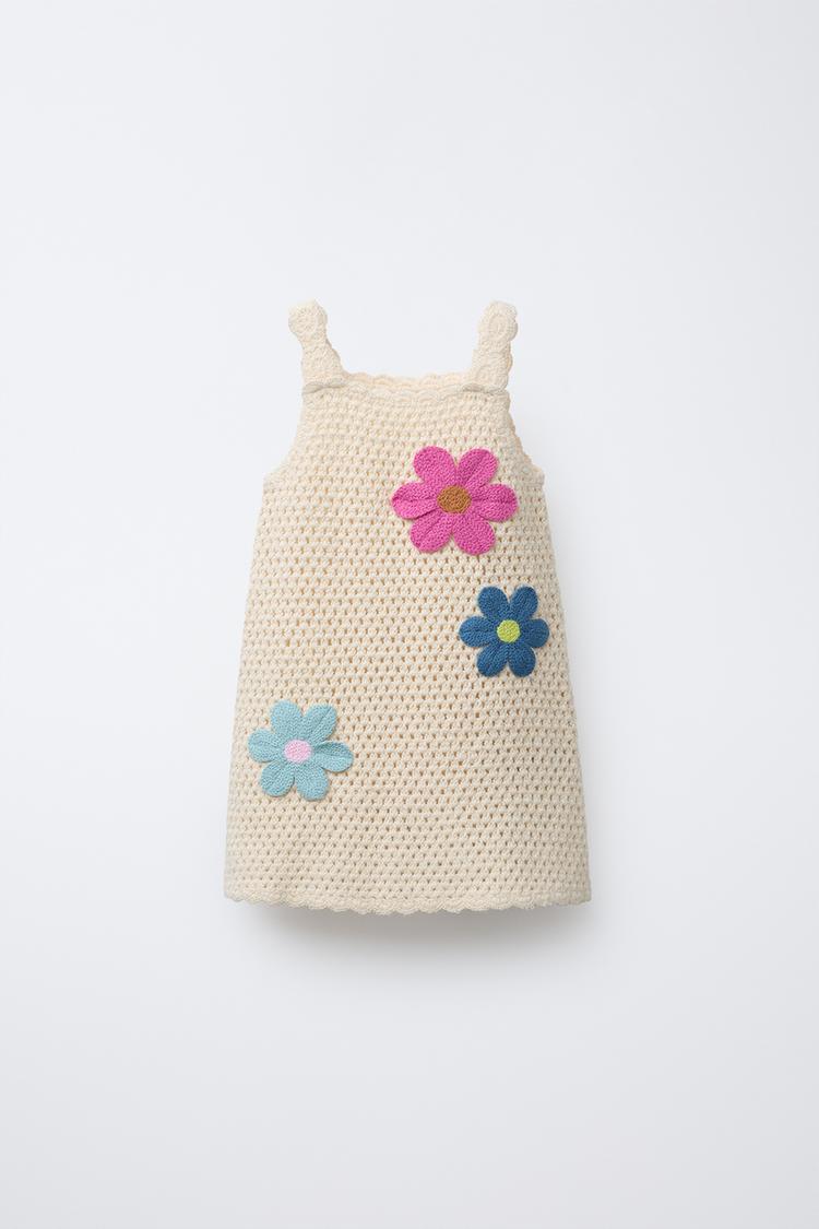 FLORAL CROCHET KNIT DRESS Ecru ZARA Australia