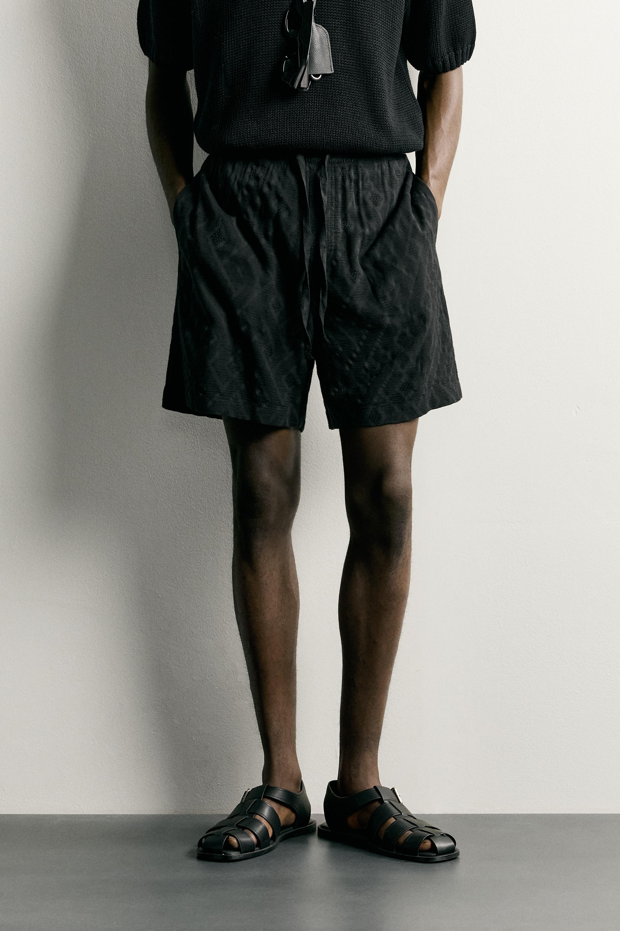 GEOMETRIC JACQUARD SHORTS — Black