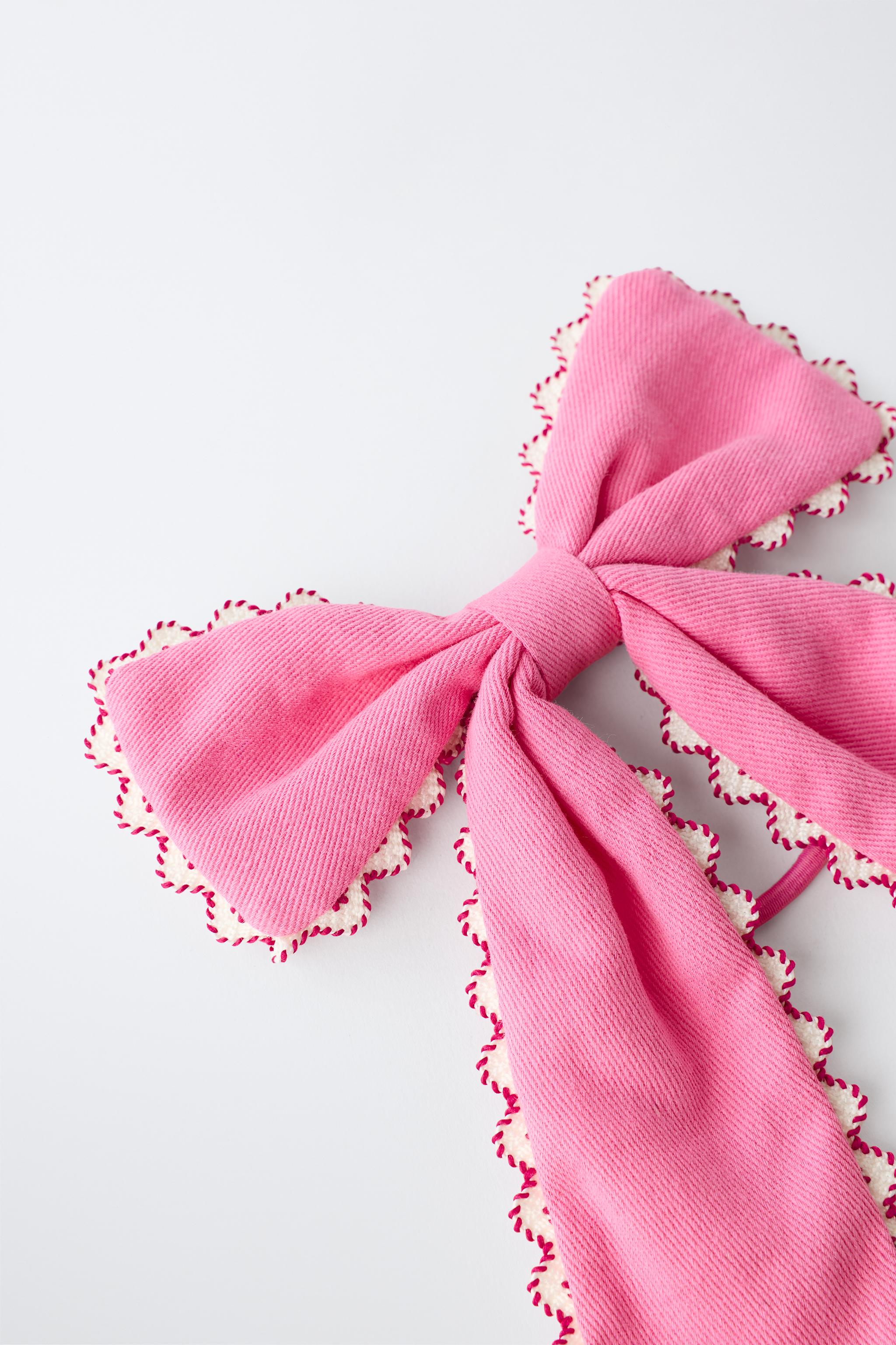 LARGE WAVY BOW HAIR TIE — Pink