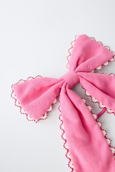 LARGE WAVY BOW HAIR TIE — Pink 2