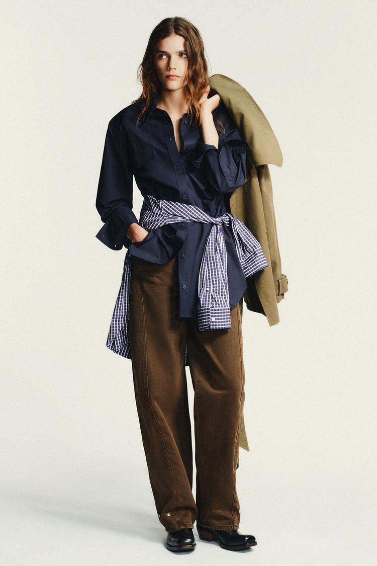 SHOULDER PAD POPLIN SHIRT Navy blue ZARA United States