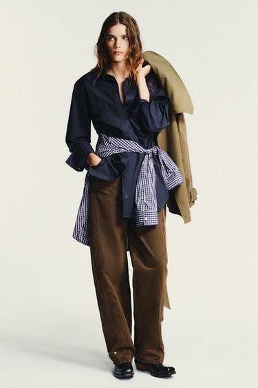 POPLIN SHIRT WITH SHOULDER PADS - Navy blue by Zara - Image 0
