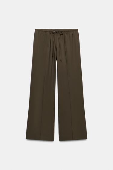 ZW COLLECTION FLOWING PYJAMA-STYLE TROUSERS - Brown / Taupe by Zara