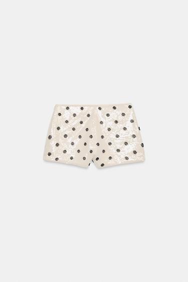 SHORT MINI PAILLETTES ET POIS - Blanc / Noir de Zara - Image 4