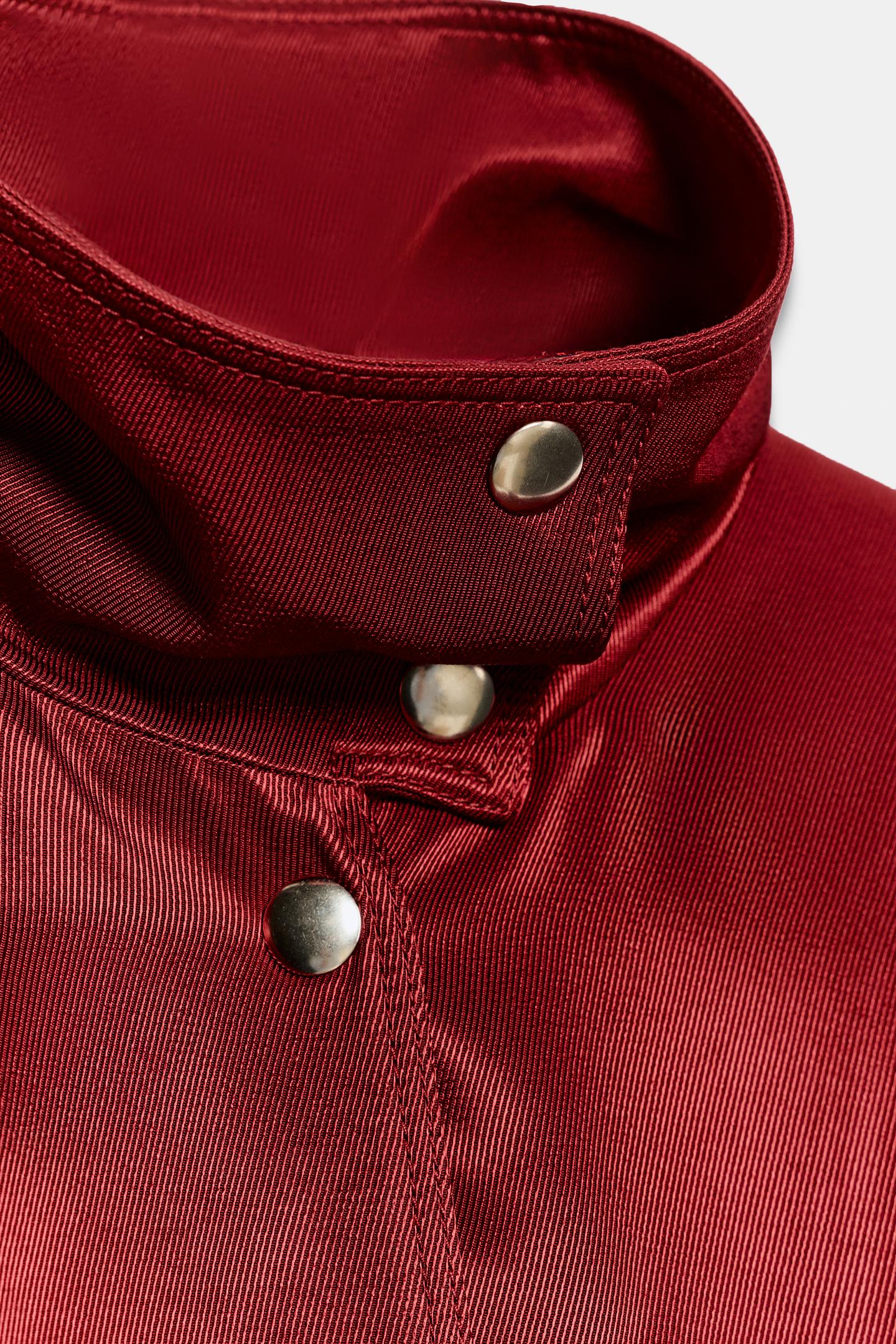 Женская куртка Zara Stand-Up Collar Bomber, цвет: Бордовый — фото 11