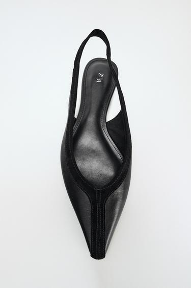 LEATHER SLINGBACK SHOES - Black by Zara