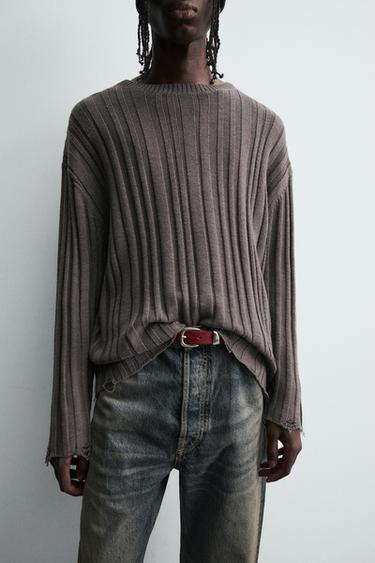 RIBBED OPEN-KNIT SWEATER - Brown by Zara - Image 4