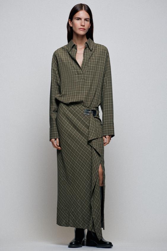 CHECK MIDI DRESS WITH HARDWARE - Grey green by Zara - Image 0