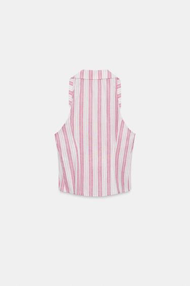 STRIPED CROSSOVER BUTTONED TOP - Pink / White by Zara - Image 3