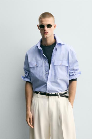 Zara KOŠULJA OPUŠTENOG KROJA SA DŽEPOVIMA – plavo nebo