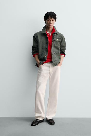 SOBRECAMISA LONA LAVADA - Verde gris de Zara - Imaxe 0