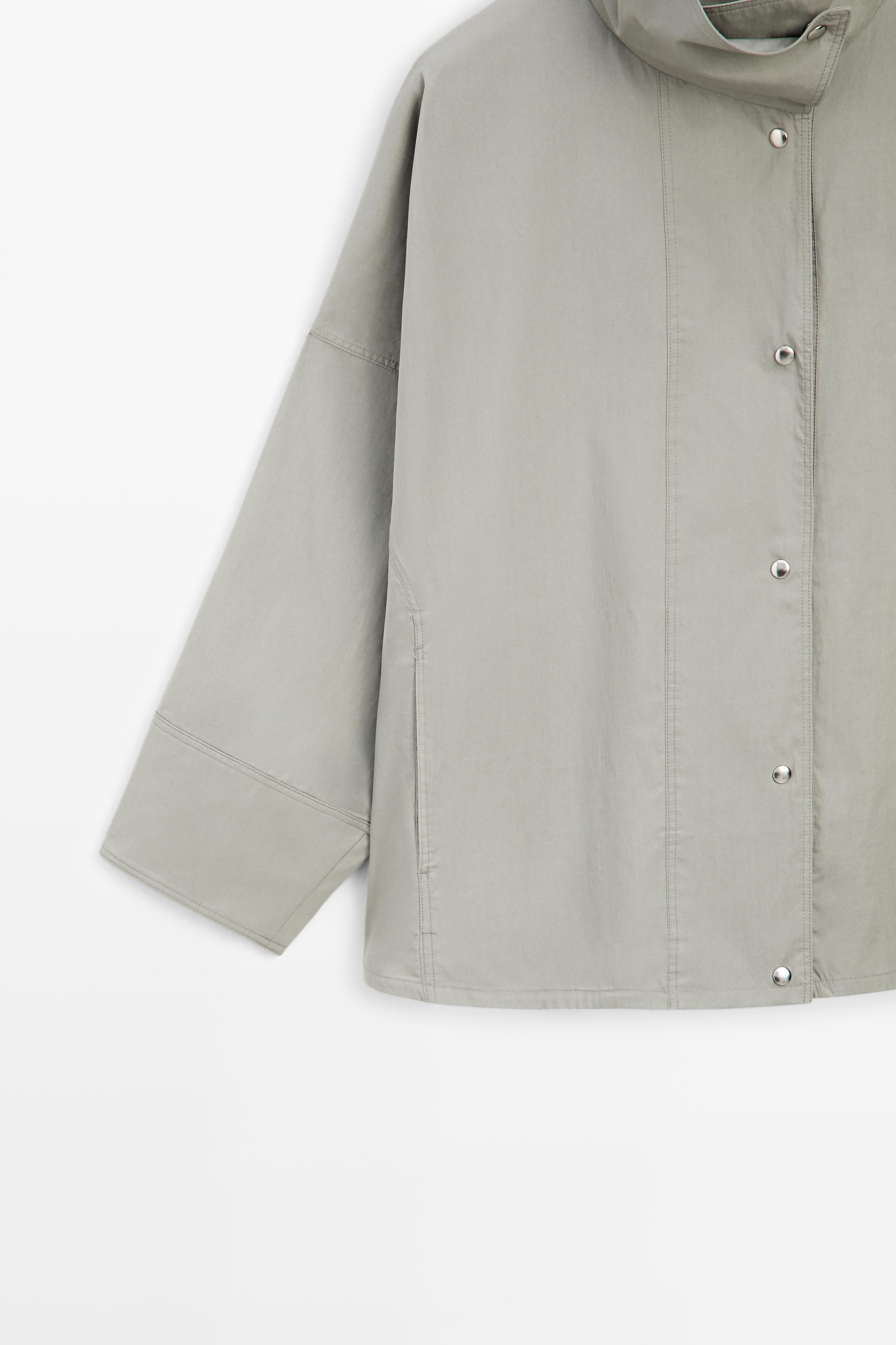 Cotton blend high neck jacket - Blue gray | ZARA Canada