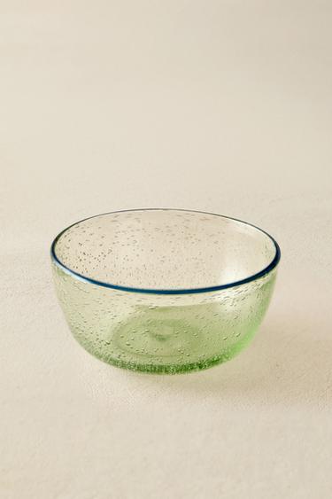 BUBBLE-EFFECT EDGE GLASS BOWL - Green by Zara