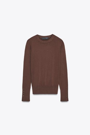 Zara BASIC PLAIN KNIT SWEATER - Chocolate