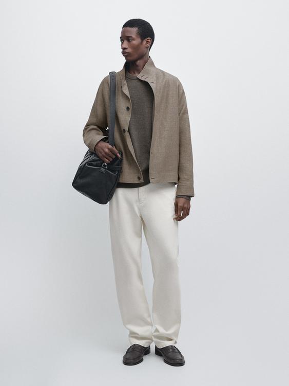 Linen blend bomber jacket with collar detail from Zara - $220
