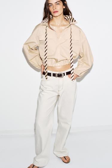 CONTRAST COLLAR POPLIN TOP - Light camel by Zara - Image 0