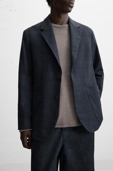 Zara REGULAR FIT TEXTURED BLAZER - Navy blue